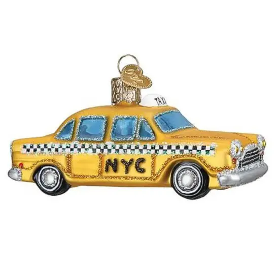 Old World Christmas 2.0 Inch Nyc Taxi Christmas Tree Ornament , Christmas Decor Yellow Black Checkers {1}
