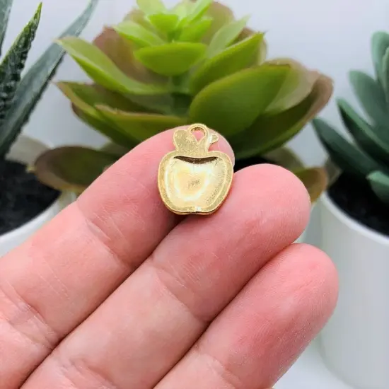 Red Enamel and Gold Apple Charms, 15x12mm {3}