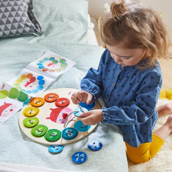 HABA Caterpillar Rainbow Preschool Learning Activity with Colors & Numbers, Threading Game & Fine Motor Toys for Ages 3+ Multicolor {5}
