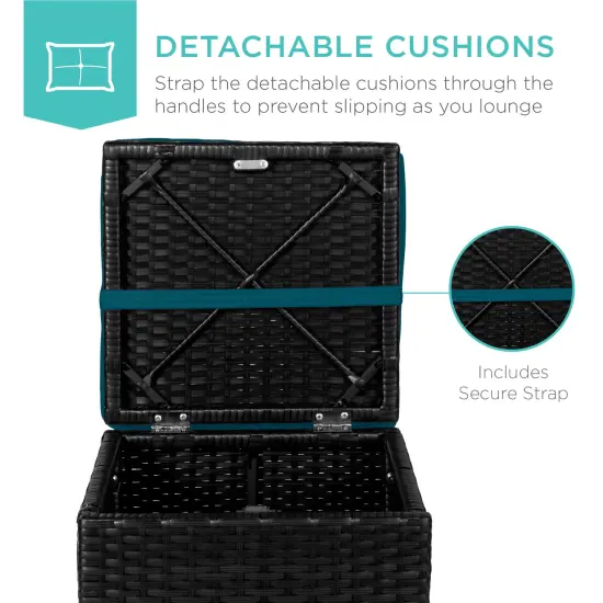 Best Choice Products Set of 2 Wicker Ottomans, Multipurpose Furniture w/ Removable Cushions, Steel Frame Peacock Blue/Black {4}