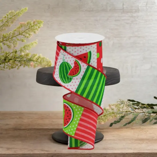 2.5" Watermelon Block Royal Ribbon: White (10 Yards) {2}