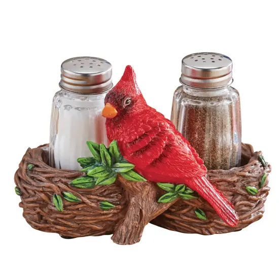 Collections Etc Hand-Painted Cardinal Nest Salt & Pepper Shaker 3-Piece Set {2}