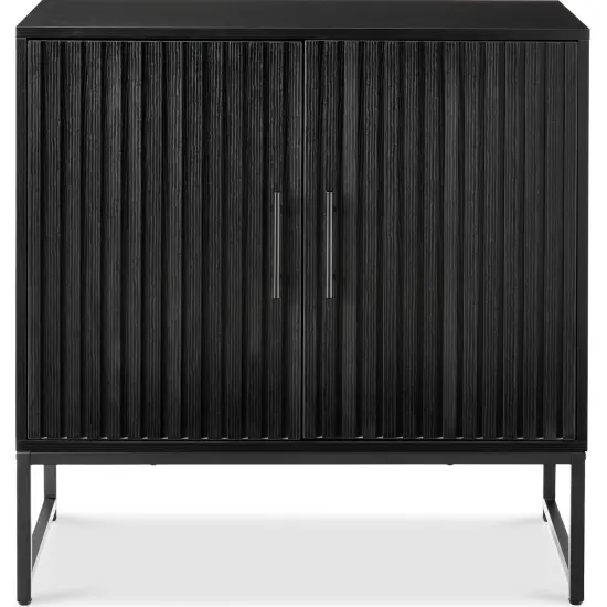 Best Choice Products 2-Door Slatted Storage Cabinet, Accent Furniture w/ Non-Scratch Foot Pads Black {1}