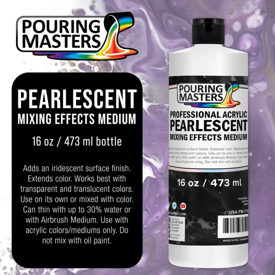 16 Oz (Pint) Acrylic Pearlescent Effects Medium - Creates Pearl Iridescent Metallic Shimmer for Fluid Art & Acrylic Painting {2}