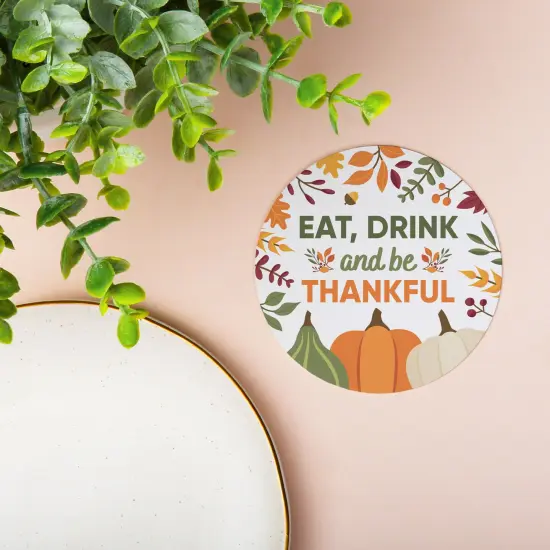 Big Dot of Happiness 25 Ct Eat Drink and Be Thankful Drink Coasters, 4-Inch Disposable Round Paper Coasters for Friendsgiving Thanksgiving Decoration {3}