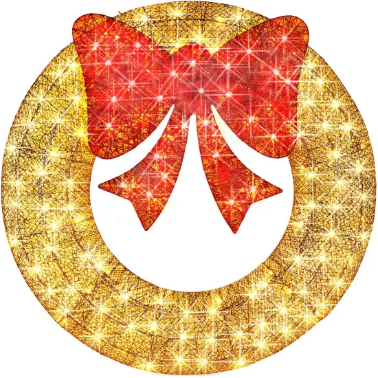 Best Choice Products 48in Pre-Lit Outdoor Christmas Wreath, LED Metal Holiday D&eacute;cor w/ 140 Lights, Bow Gold/Red {1}