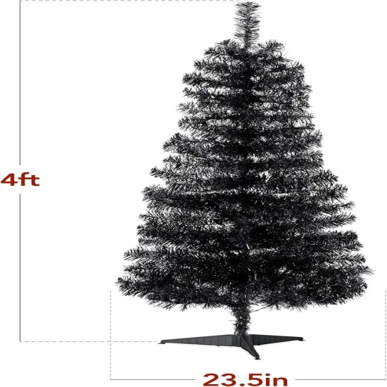 4ft Pre Lit Christmas Tree Mini Artificial Tree with Twinkling LED Lights for Bedroom or Apartment Black {4}