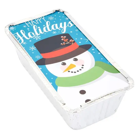 50 Pack Christmas Aluminum Foil Pans with Paper Lids, 32oz Baking Tins Containers, Fun Festive Foil Loaf Pan with Lid for Winter Holiday Xmas Season Baking Breads (8.5 x 2.5 x 4.5 In) Multicolor {7}