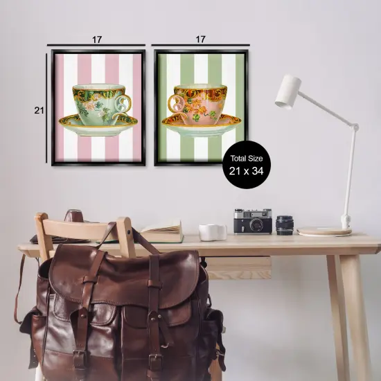Stupell Industries Classic Teacups over Stripes 2pc Floating Frame Set By Lil' Rue {9}
