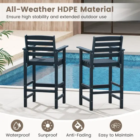 Set of 2 Patio HDPE Adirondack Bar Chairs with Wide Armrests and Inclined Backrest Perfect for Outdoor Use Navy {5}
