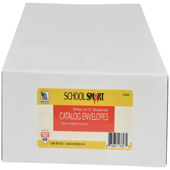 School Smart No Clasp Envelopes with Gummed Flap, 10 x 13 Inches, Kraft Brown, Box of 100 {3}