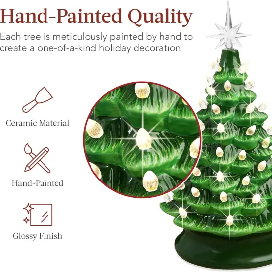 15in Ceramic Christmas Tree Pre-Lit Tabletop Holiday Tree with Star Topper and Multicolored Bulbs Peppermint {9}