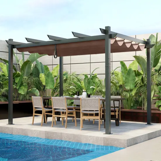 Retractable Pergola with Aluminum Frame and Trellis Coffee {2}