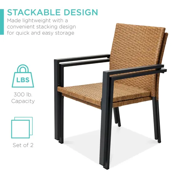 Best Choice Products Set of 2 Wicker Chairs, Stackable Outdoor Dining Furniture w/ Armrests Natural {3}