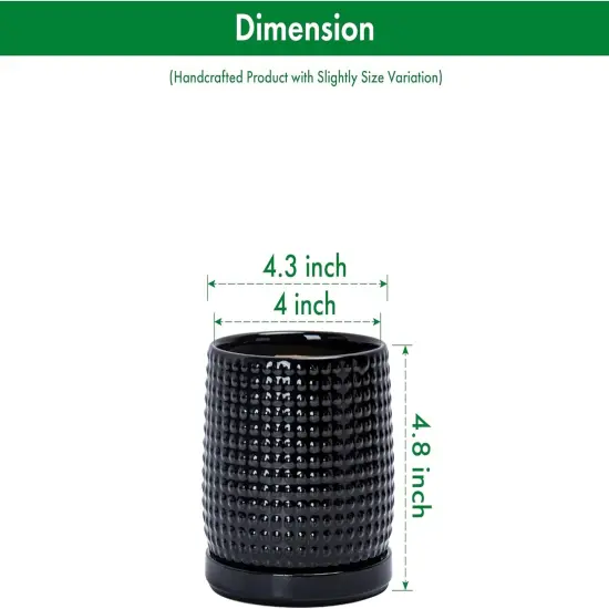 Set of 2 Ceramic 4 Inch Ceramic Beaded Stoneware Pots (Glossy Black) {2}