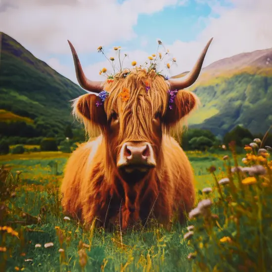 Mook Fabrics Highland Cow Cotton Fabric [45in. Wide] - By The Yard Multi (36" Panel) {1}