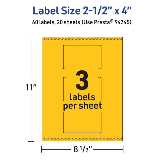 Avery Bright Yellow Paper Labels, 2.5" x 4" Rectangle {5}