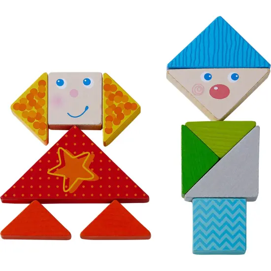 HABA Wooden Stacking Toys Funny Faces Tangram STEM Toys &ndash; 21 Geometric Shapes & 20 Challenge Cards &ndash; Educational Wooden Blocks for Toddlers Multicolor {3}