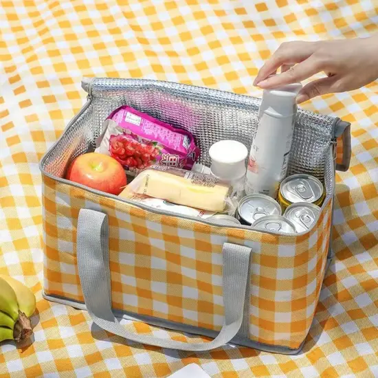 Insulated Picnic Basket Bag Cooler Reusable, Beach Bag Cooler Bags with Zippered Top - Insulated Bag for Hot or Cold,Picnic Basket Collapsible, Picnic,Beach, Outdoor (13.8x7.9x7.9 in) {2}