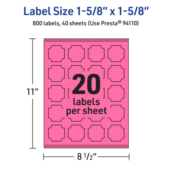 Avery Bright Pink Paper Labels, 1-5/8" x 1-5/8" Square Scalloped {5}
