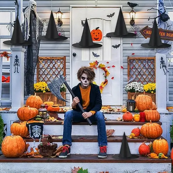 14 Pack Halloween Hanging Witch Hats {2}