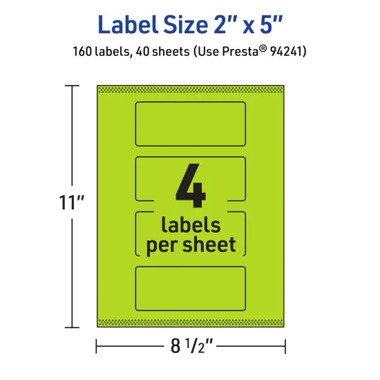 Avery Bright Green Paper Labels, 2" x 5" Rectangle {5}