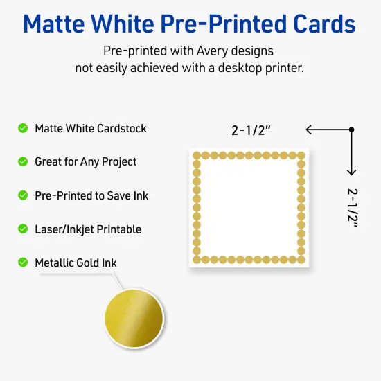 Avery Printable Square Cards, Gold Beads, 2.5" x 2.5", Matte White Square Cards, Laser/Inkjet, 90ct, Great for Business Cards {2}