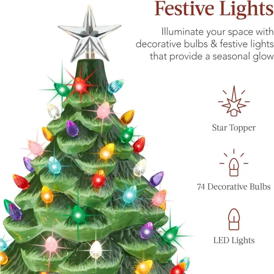 Ceramic Christmas Tree, Hand Painted Green Tabletop Tree with 74 Multicolor LED Bulbs & Star Topper {3}