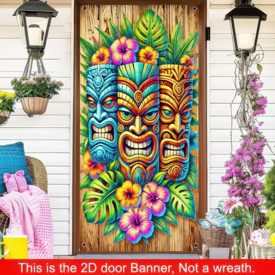 Summer Hawaiian Door Cover - Tiki Bar (73 x 35 Inch) {2}