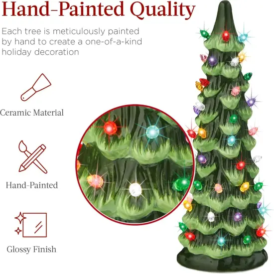 Set of 3 Ceramic Christmas Trees Pre-Lit Tabletop D&eacute;cor with LED Lights Green W {2}