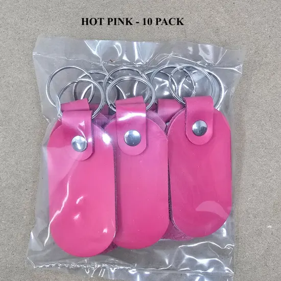 Oval Leather Keychains Kit &ndash; Full-Grain Latigo, 10-Pack, Engraving & Foil Stamping Ready, DIY Personalized Keyrings Hot Pink {7}