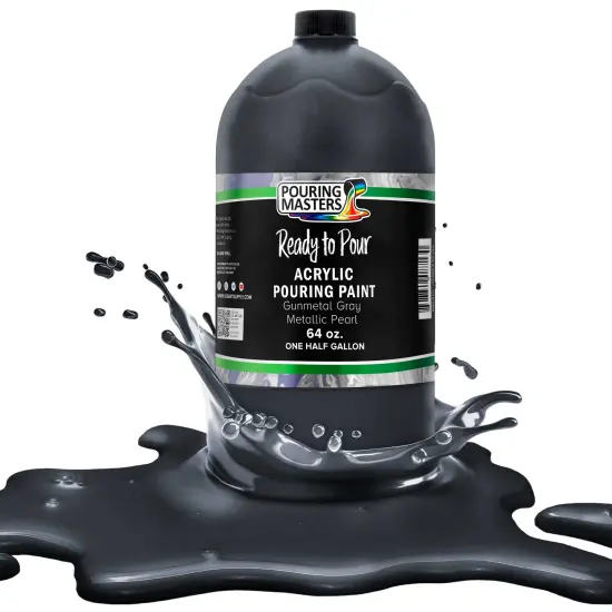Pouring Masters Gunmetal Gray Metallic Pearl Ready to Pour Acrylic Pouring Paint - Premium 64-Ounce Pre-Mixed Fluid Acrylic Paint - Fluid Art Supplies for Canvas, Wood, Paper, Tile & Rocks {1}