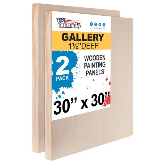 Unfinished Cradled Wood Panels for Painting, 2 Pack of 30x30 inch - Gallery Birch Wooden Canvas Boards 1-1/2" Deep - Mixed-Media Craft, Acrylic, Oil, Encaustic, Paint Pouring {1}