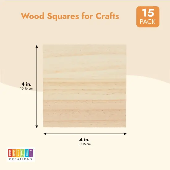 15 Pack Unfinished 4x4 Wood Squares for Crafts, Blank Wooden Tiles for Burning, Engraving, DIY Coasters Brown {4}