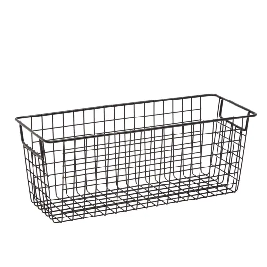 3 Pack Metal Wire Storage Baskets for Shelves, Pantry, Closet, Long Narrow Organizer Bin (Black, 16 x 6 x 6 In) {7}