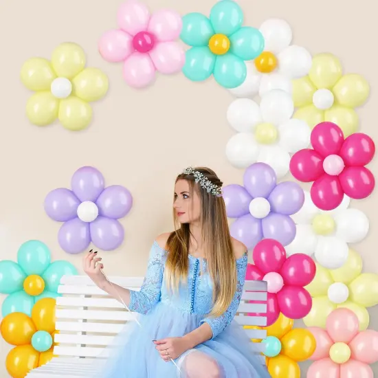 16 Set Daisy Flower Balloons DIY Kit,Pink White Yellow Latex Flower Balloon Party Decorations for Birthday Baby Shower Wedding Anniversary Daisy Groovy Fairy Flower Theme Decor {4}