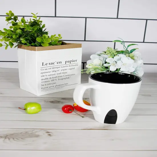 16oz large ceramic coffee mugs set of 4 White and black {3}