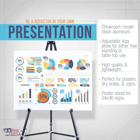 66" High Black Metal Display Easel - Large Adjustable Height Portable Easel Stand, Sign Display, Holds 25 lbs - Floor & Tabletop Easels, Painting Stand {4}