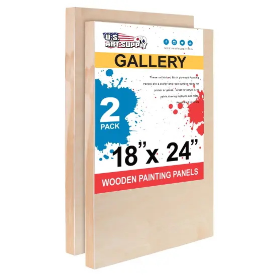 Unfinished Cradled Wood Panels for Painting, 2 Pack of 18x24 inch - Gallery Birch Wooden Canvas Boards 1-1/2" Deep - Mixed-Media Craft, Acrylic, Oil, Encaustic, Paint Pouring {1}