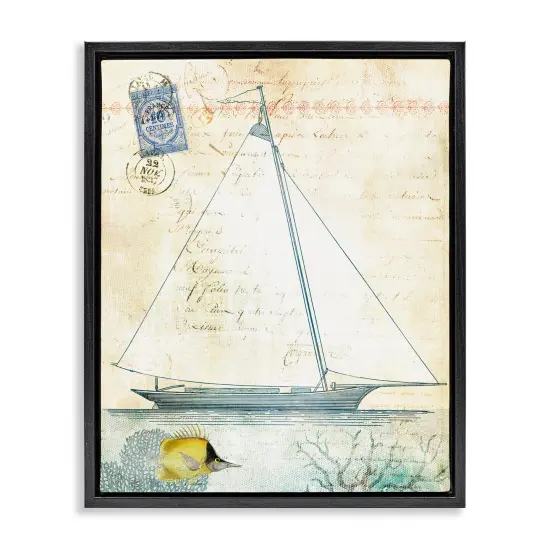Stupell Industries Vintage Sailboat & Postal Stamp Floating Frame By Susan Arnot {1}