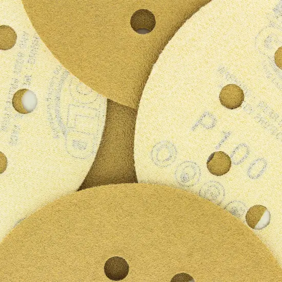 100 Grit - 5" Gold DA Sanding Discs - 8-Hole Pattern Hook and Loop - Box of 50 {3}