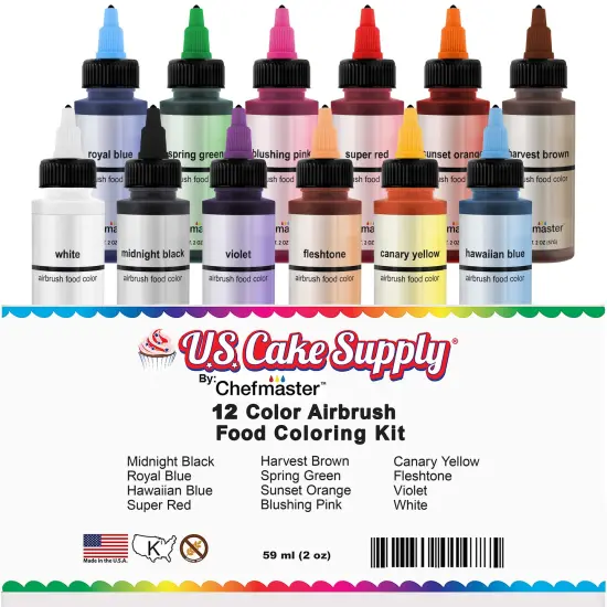 2-Ounce 12-Color Airbrush Cake Color Kit with USA Color Mixing Wheel {2}