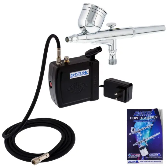 Multi-Purpose Airbrushing System Kit with Portable Mini Air Compressor - Gravity Feed Dual-Action Airbrush plus Air Hose {1}