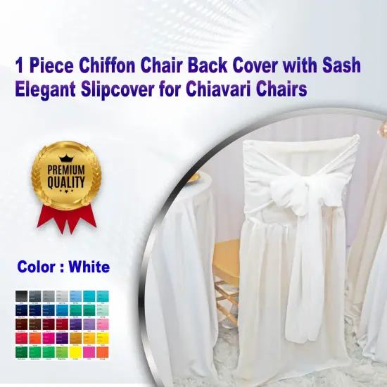 1 Piece White Chiffon Chair Back Cover with Sash Elegant Slipcover for Chiavari Chairs {1}