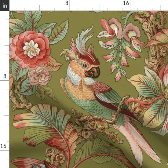 Various Fabrics by the Yard or Fat Quarter Edwardian Parrot Dogwood Dream Tropical Bird Botanical Antique Palm Floral Modern Custom Printed Fabric by Spoonflower {2}