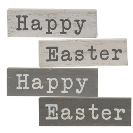 4 Asstd. Happy Easter Mini Block Freestanding Wooden Blocks for Display {1}