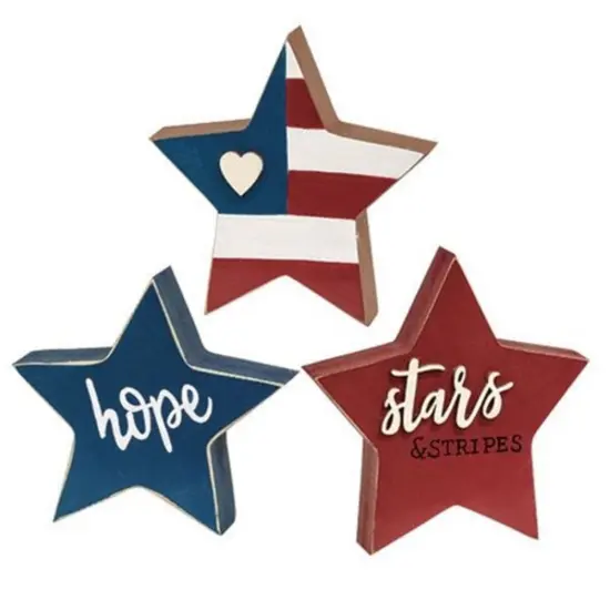 3/Set Patriotic Wooden Star Sitters Set Red White Blue Table Shelf Decor {1}