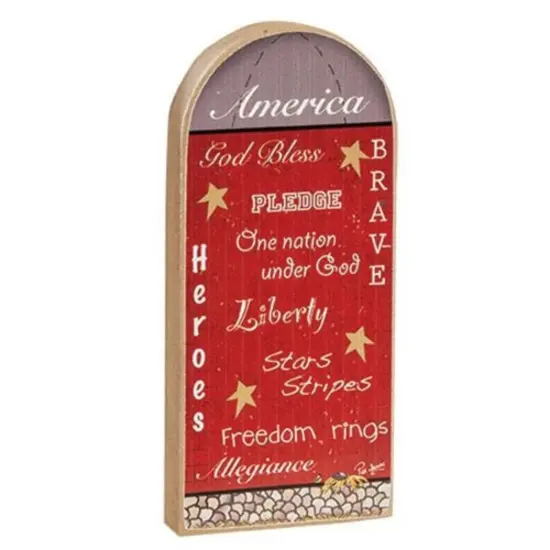 Patriotic Silo Block Decor with Words Red and Grey Tabletop Home Accent {1}