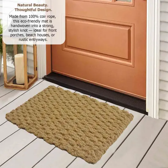 Gardenised Heavy Duty Coco Coir Doormat Non Slip PVC Baking Embossed Welcome Design Natural Coconut Fiber Floor Mat for Front Door Porch Patio Entryway Garage Mudroom & Outdoor Use 18x30" Nautical Braid {4}