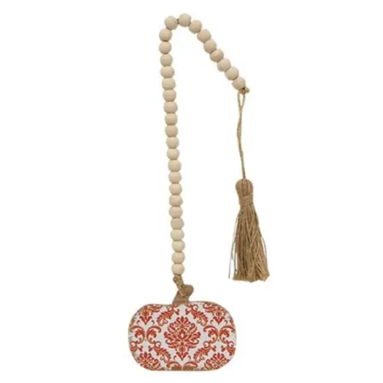 Seasonal Beaded Pumpkin Strand 20 Inch with Orange Wood Beads and Jute Tassel for Home Decor {1}